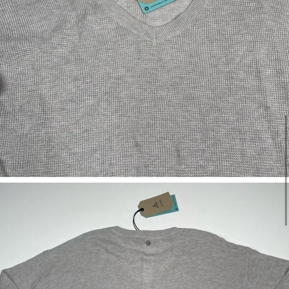 Prana Sweater Milani V Neck Waffle Grey Comfy Lounge Outdoor Hiking Gorp XL New - Picture 5 of 12